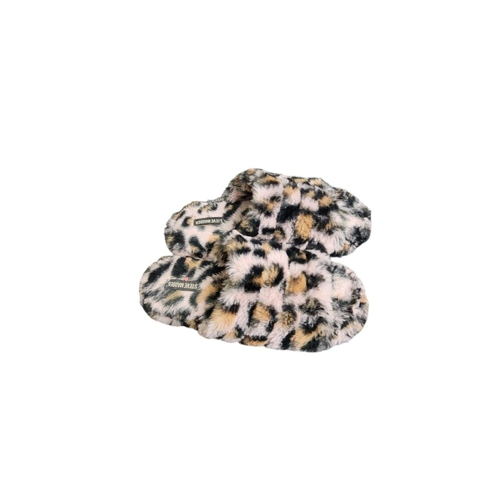 Steve Madden Womens Faux Fur Leopard Print Slippers Medium Cozy Indoor Shoes